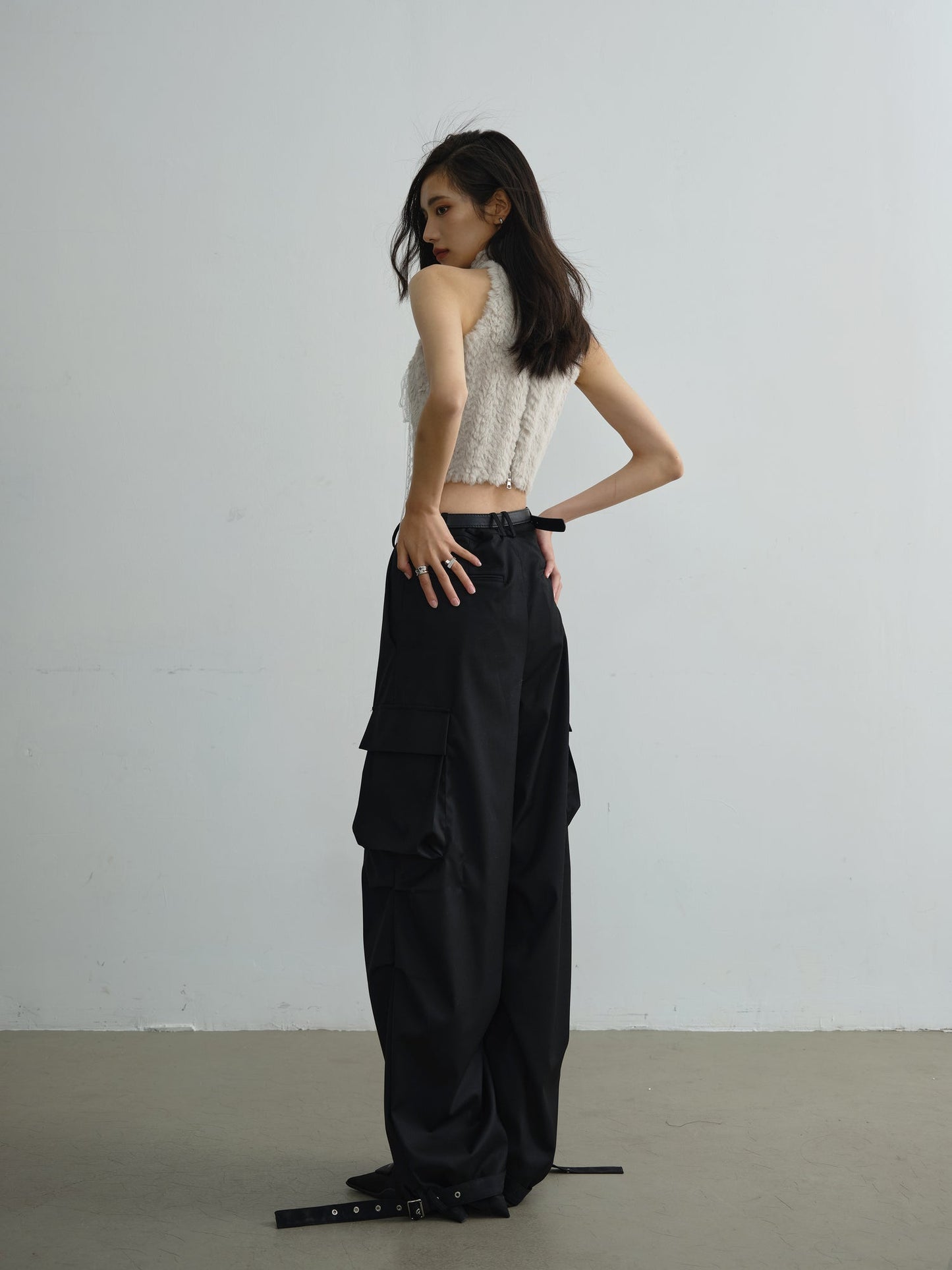 Fur Lace Tassels Rhinestone Tank Top