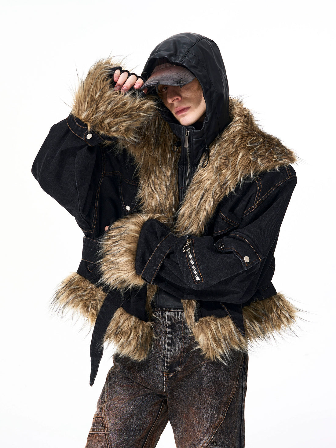 Faux Fur Splicing Thick Winter Parka Coat Jacket