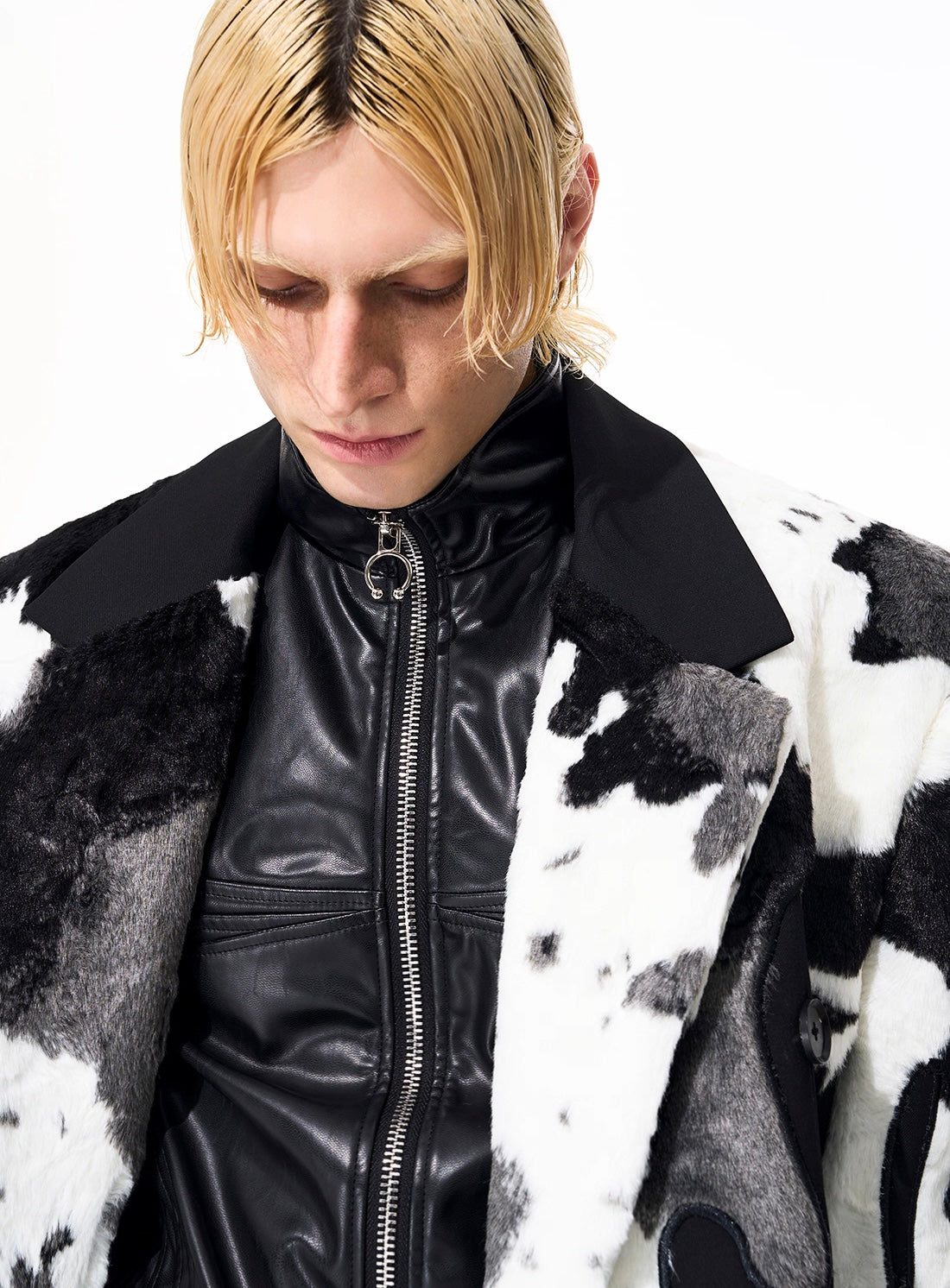 Cow Pattern Fur Contrasted Blazer