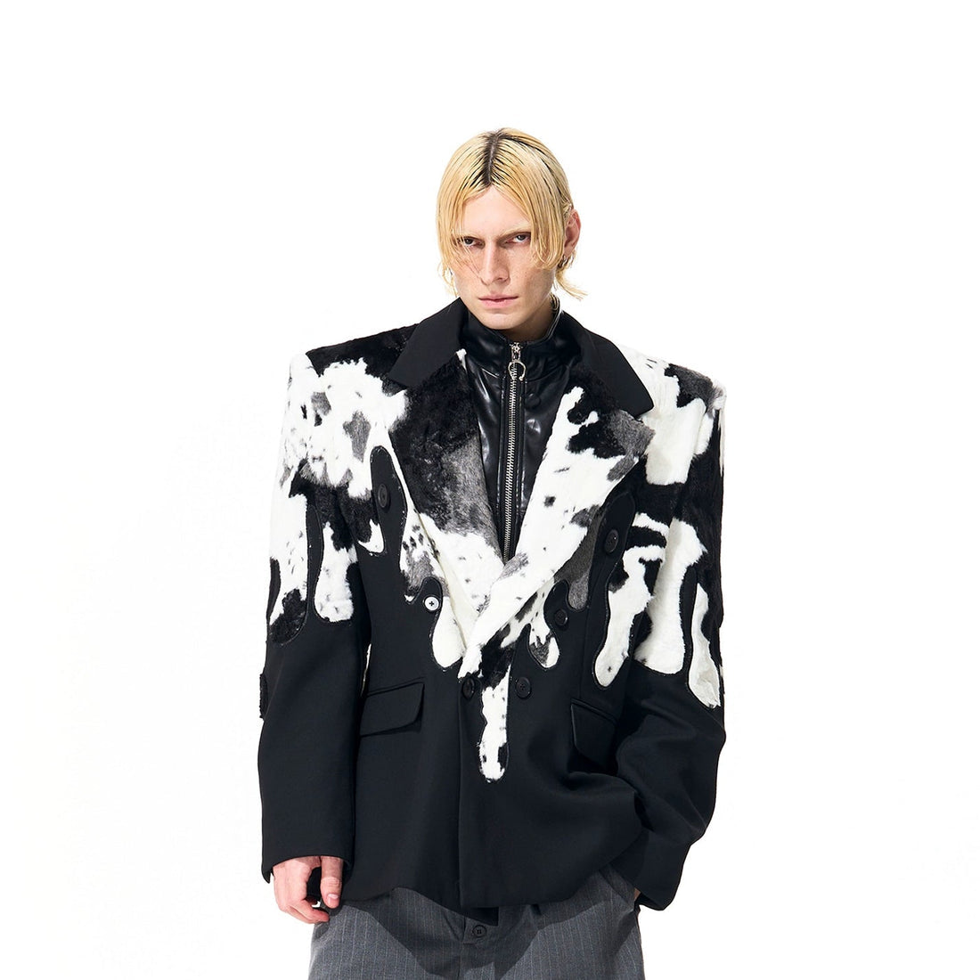 Cow Pattern Fur Contrasted Blazer