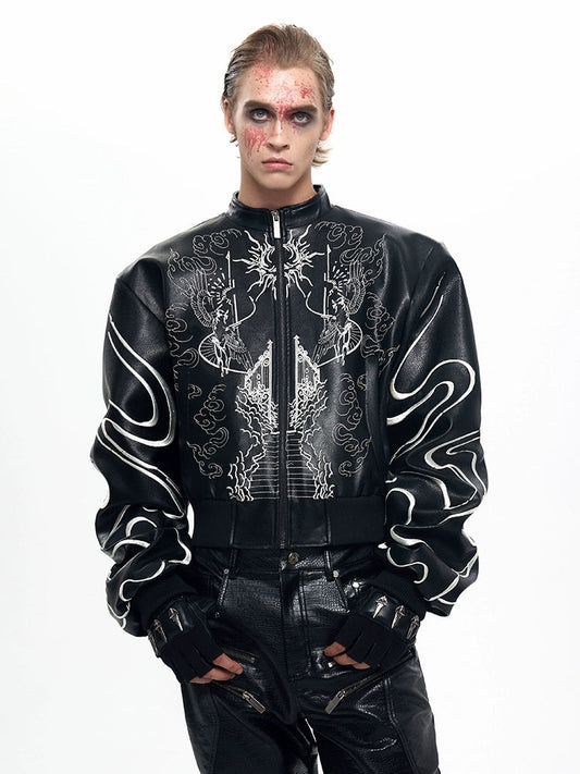Embroidered Leather Racer Jacket