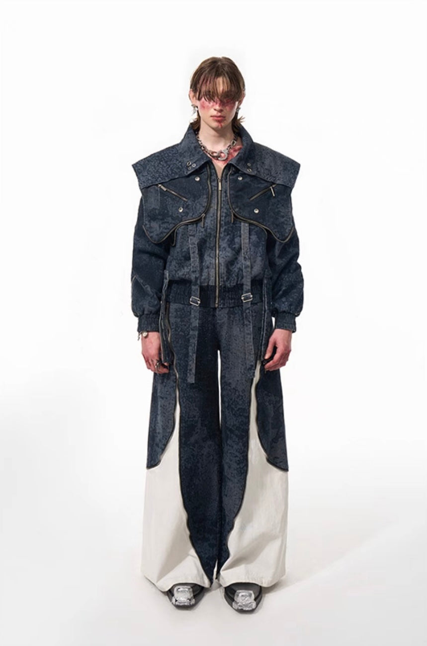 Color Contrast Splicing Baggy Denim Pant