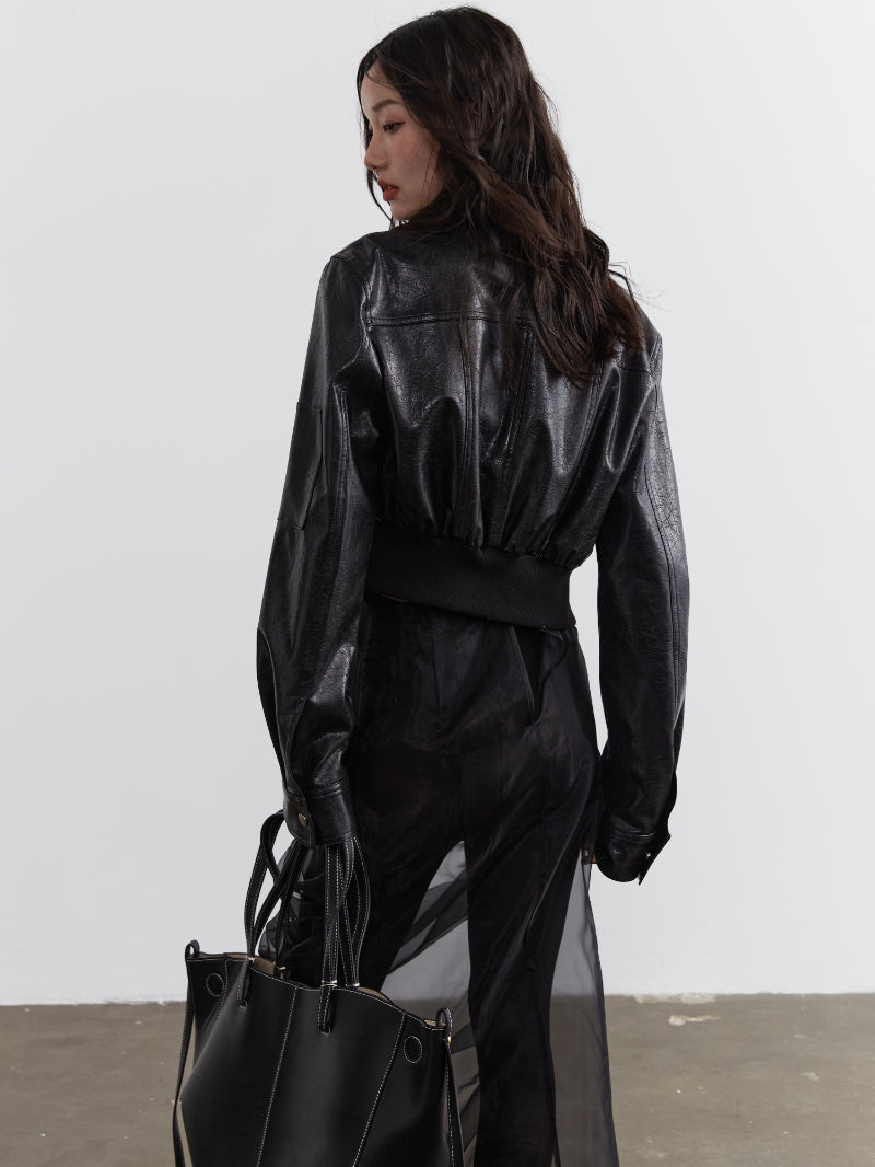 Leather Double Zipper Rider Jacket