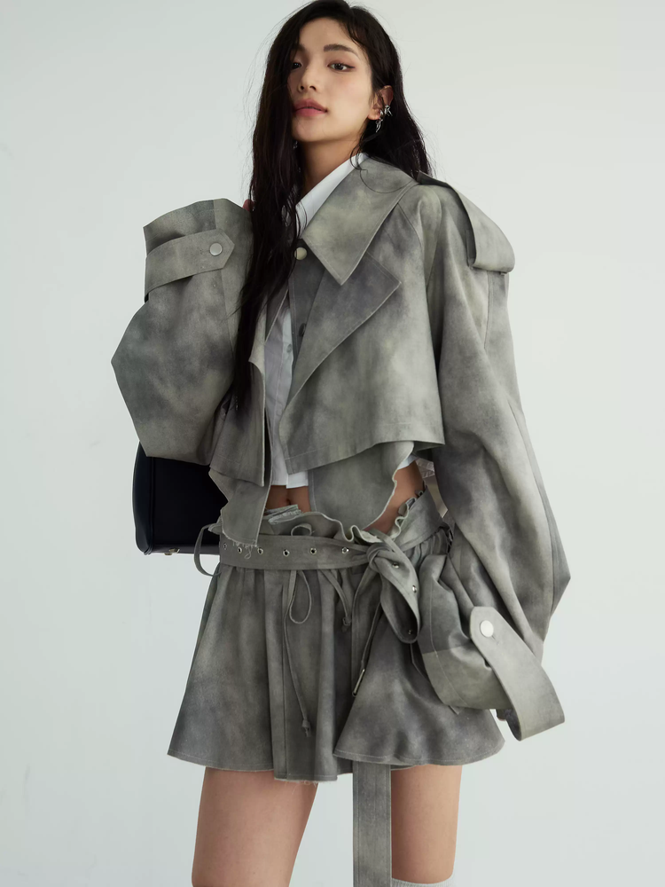 Camouflage Belted Skirt And Jacket