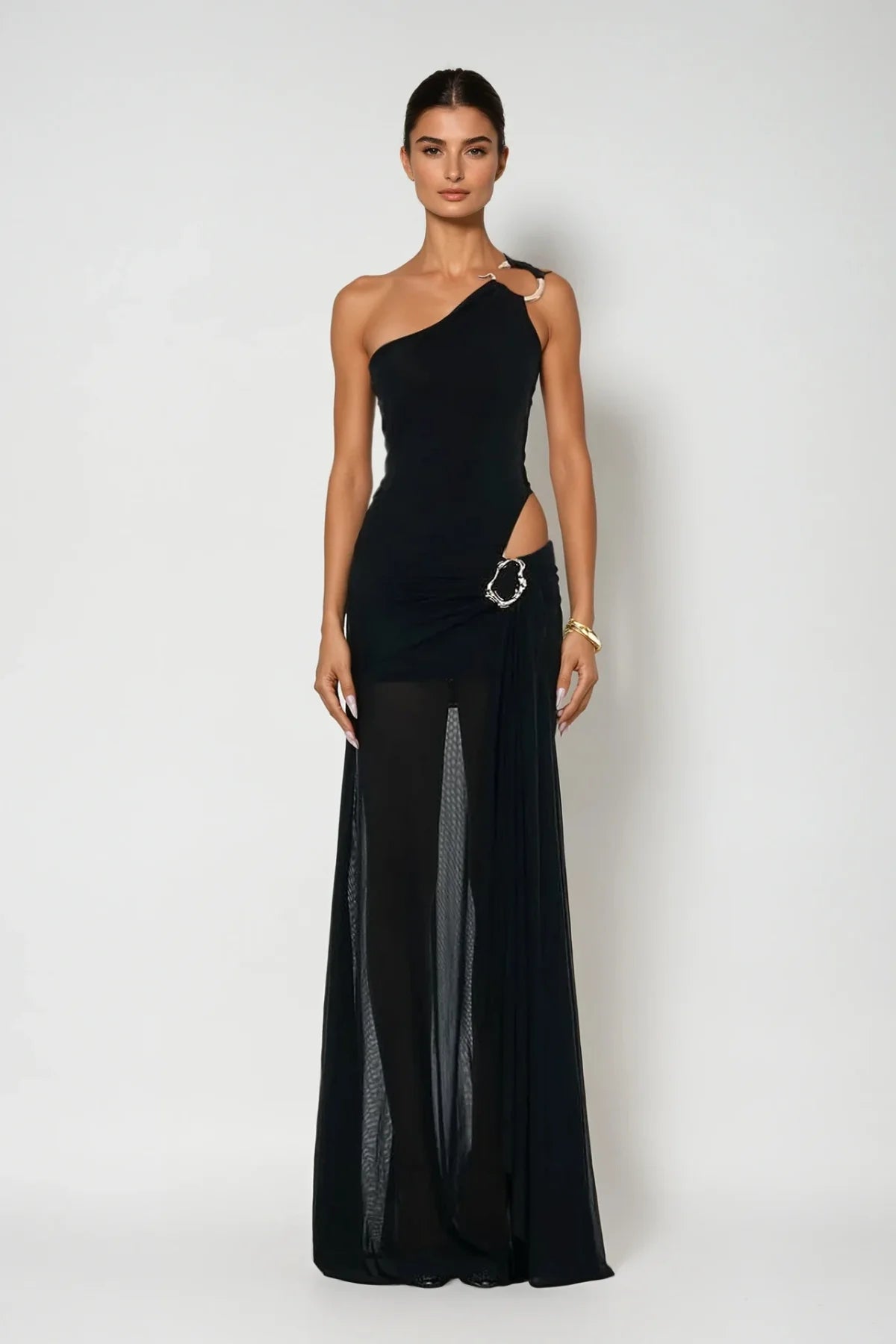 One-Shoulder Asymmetrical Cutout Maxi Dress