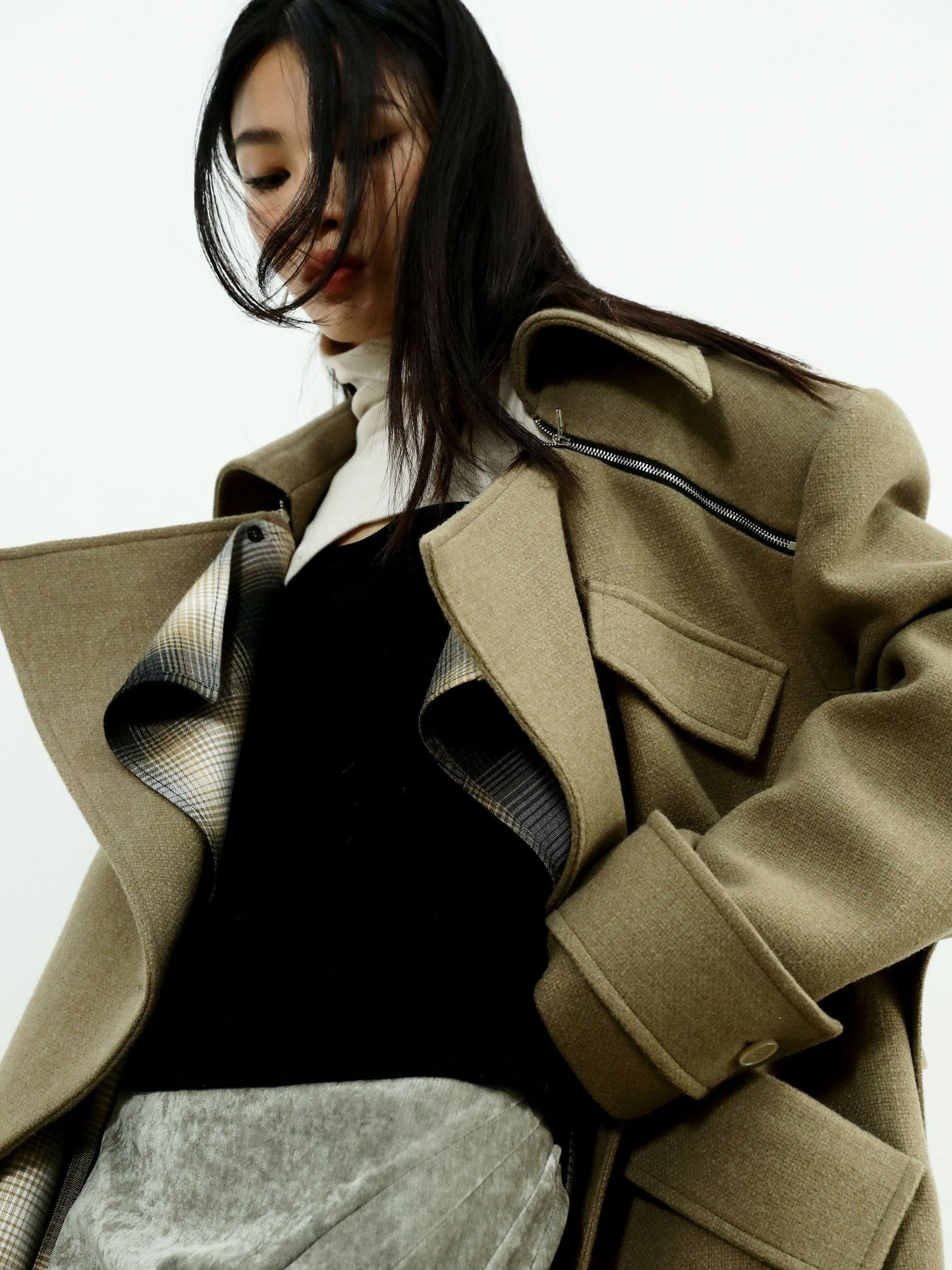 Asymmetrical Long Belted Trench Coat