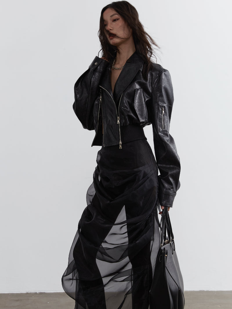 Leather Double Zipper Rider Jacket