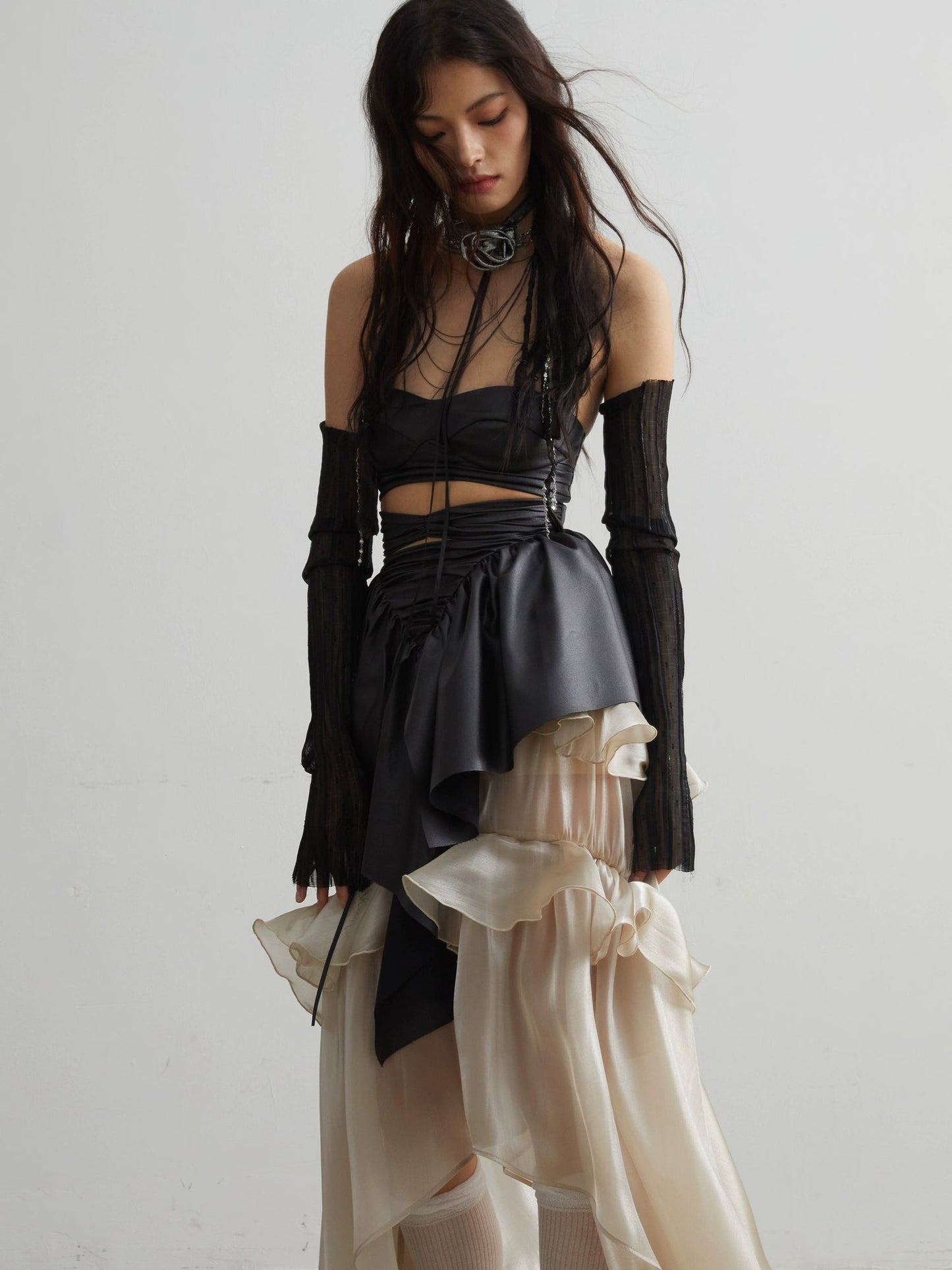 Hollow Ruffles Matte Leather Top