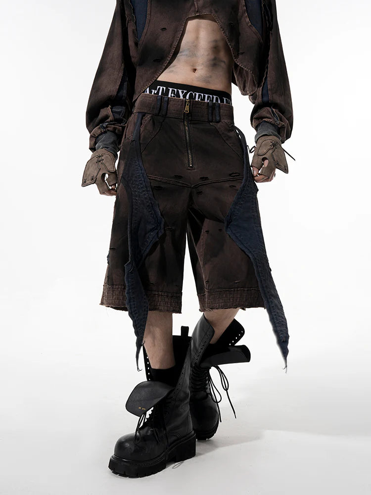 Vintage Patchwork Niche Pullover Sweater With Tank Top And Shorts