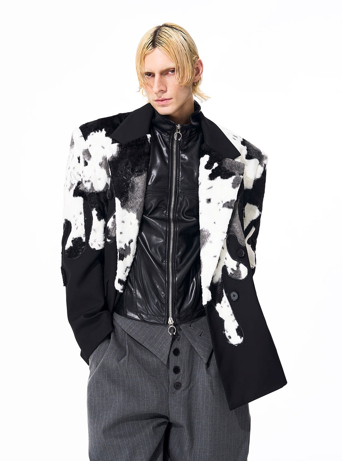 Cow Pattern Fur Contrasted Blazer