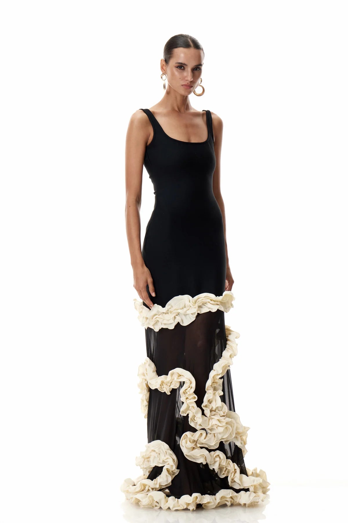 Asymmetrical Ruffle Maxi Bandage Dress