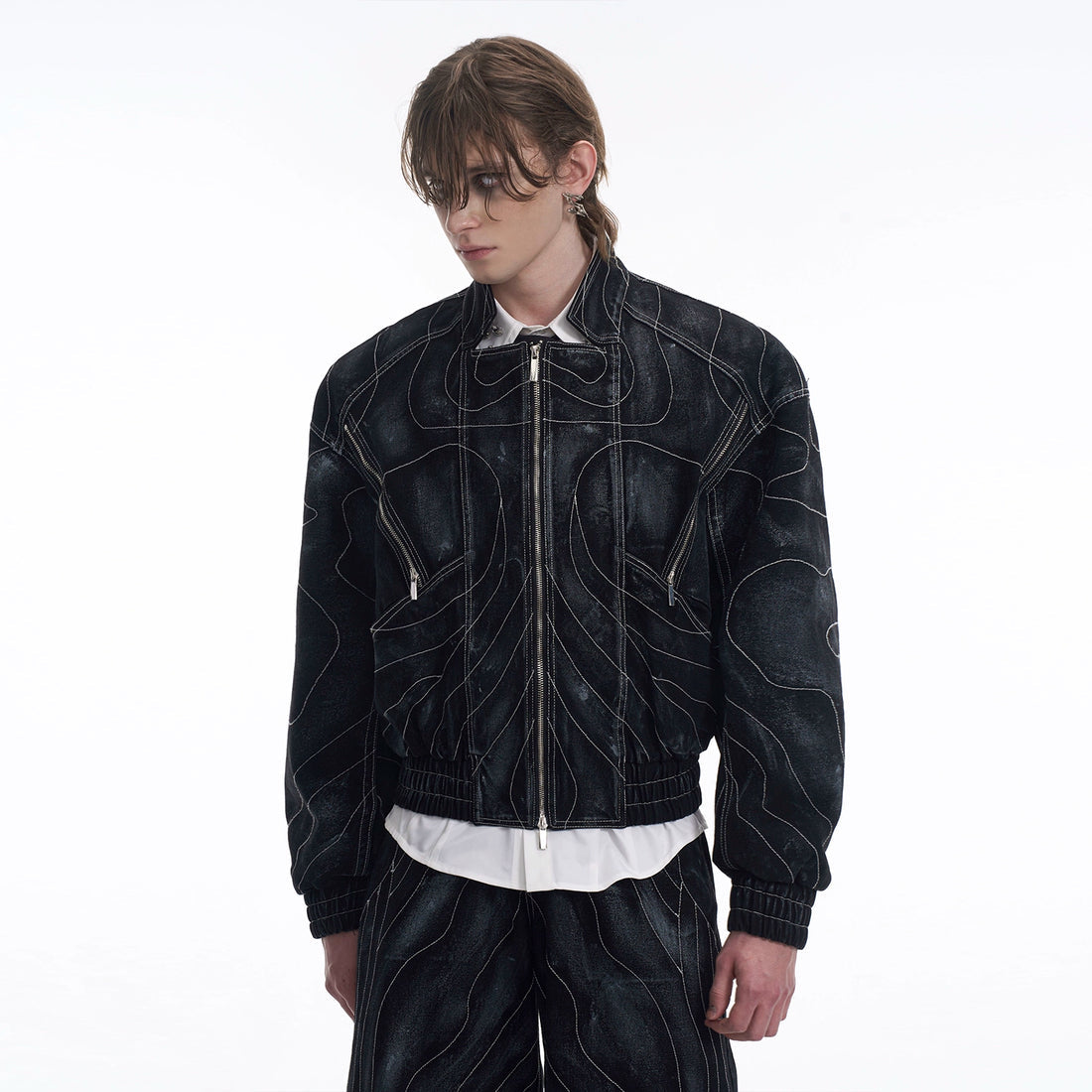 Lined Patchwork Zipper Loose Denim Pants