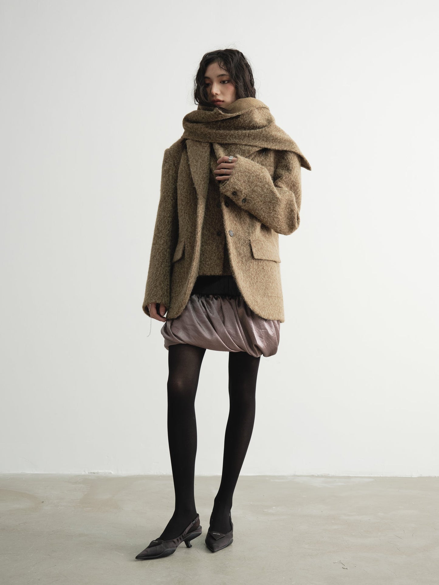 Woolen Detachable Scarf Cashmere Blazer