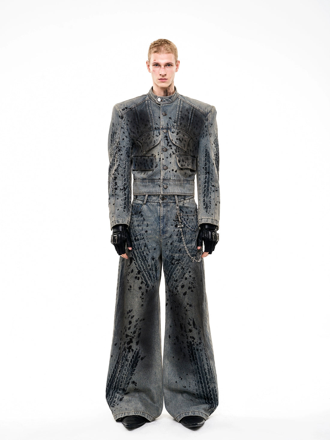 Wornout Tire Print Denim Jacket And Pant