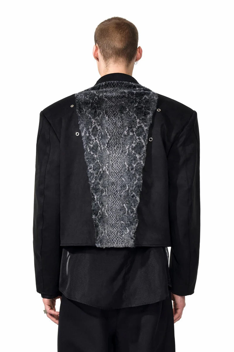 Snake Patterned Fur Patchwork Jacket