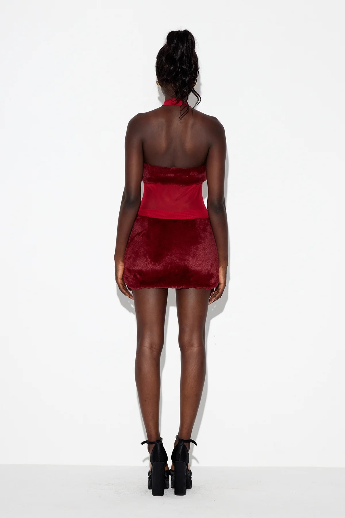 Faux Fur Mesh Halter Dress