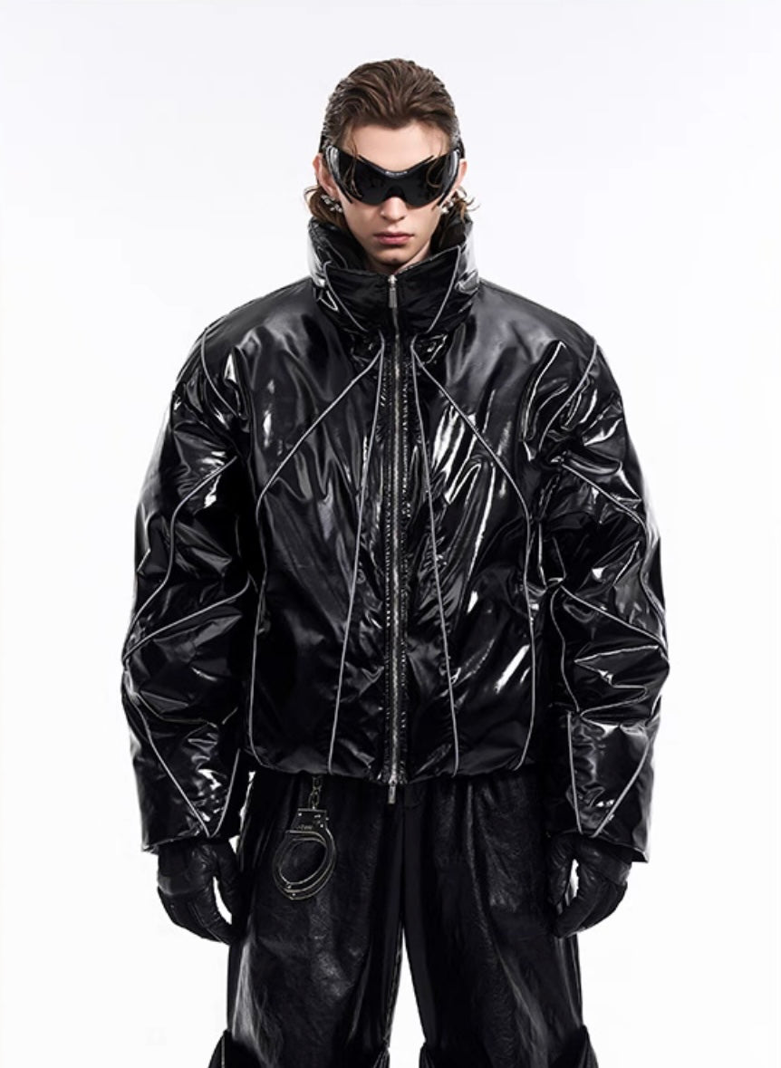 Padded Glossy Reflective Lines Winter Jacket