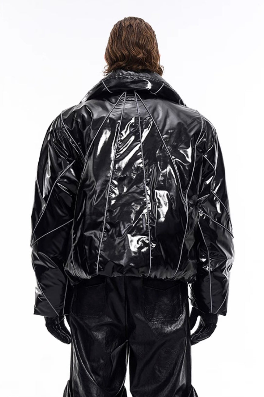 Padded Glossy Reflective Lines Winter Jacket