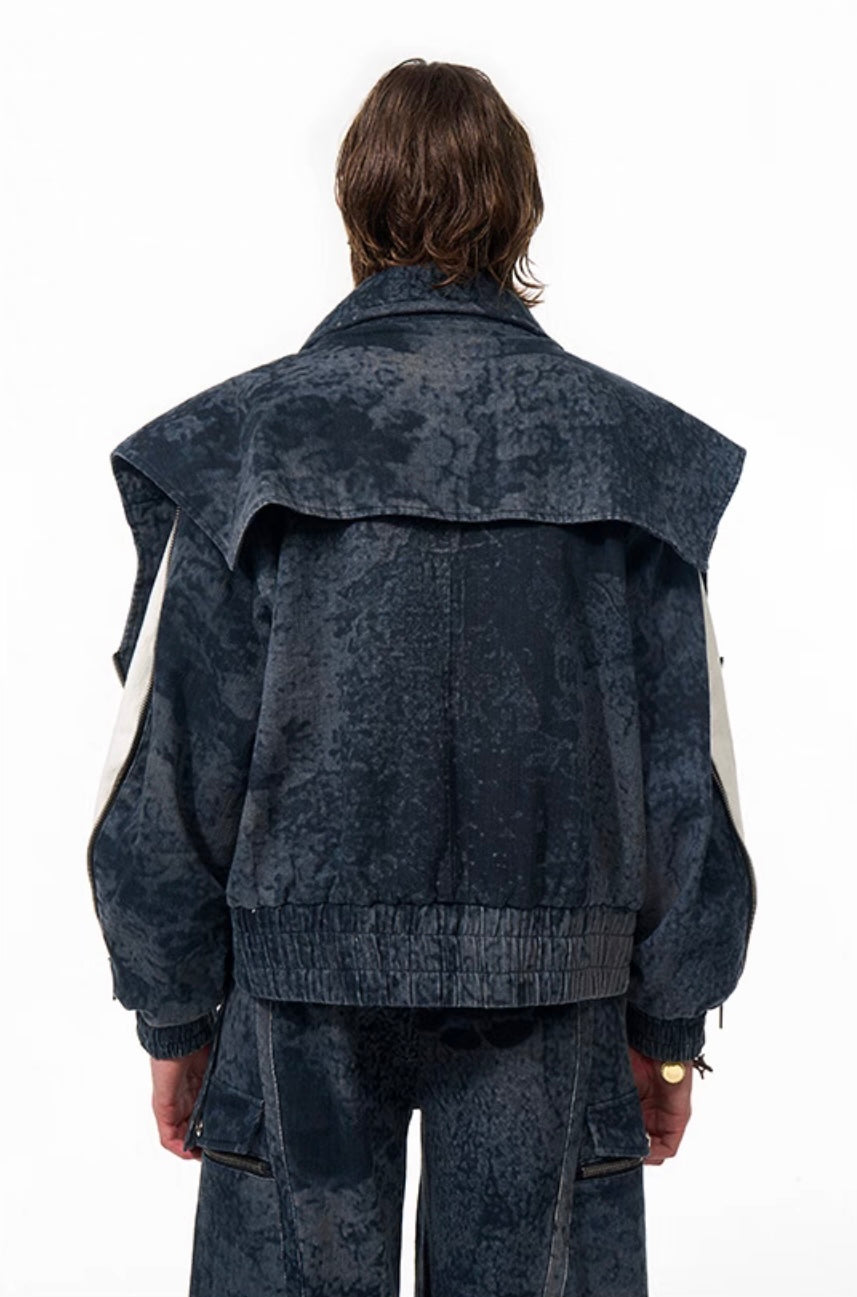 Fake Layered Patchwork Zipper Denim Jacket