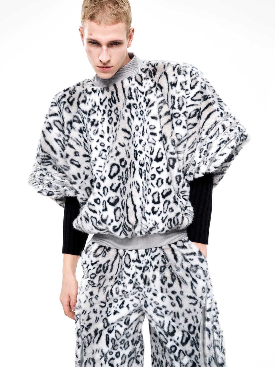 Leopard Print Fleece Fur Winter Sweatshirt And Pant