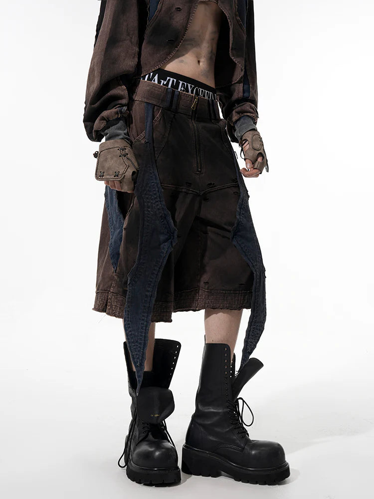 Vintage Patchwork Niche Pullover Sweater With Tank Top And Shorts