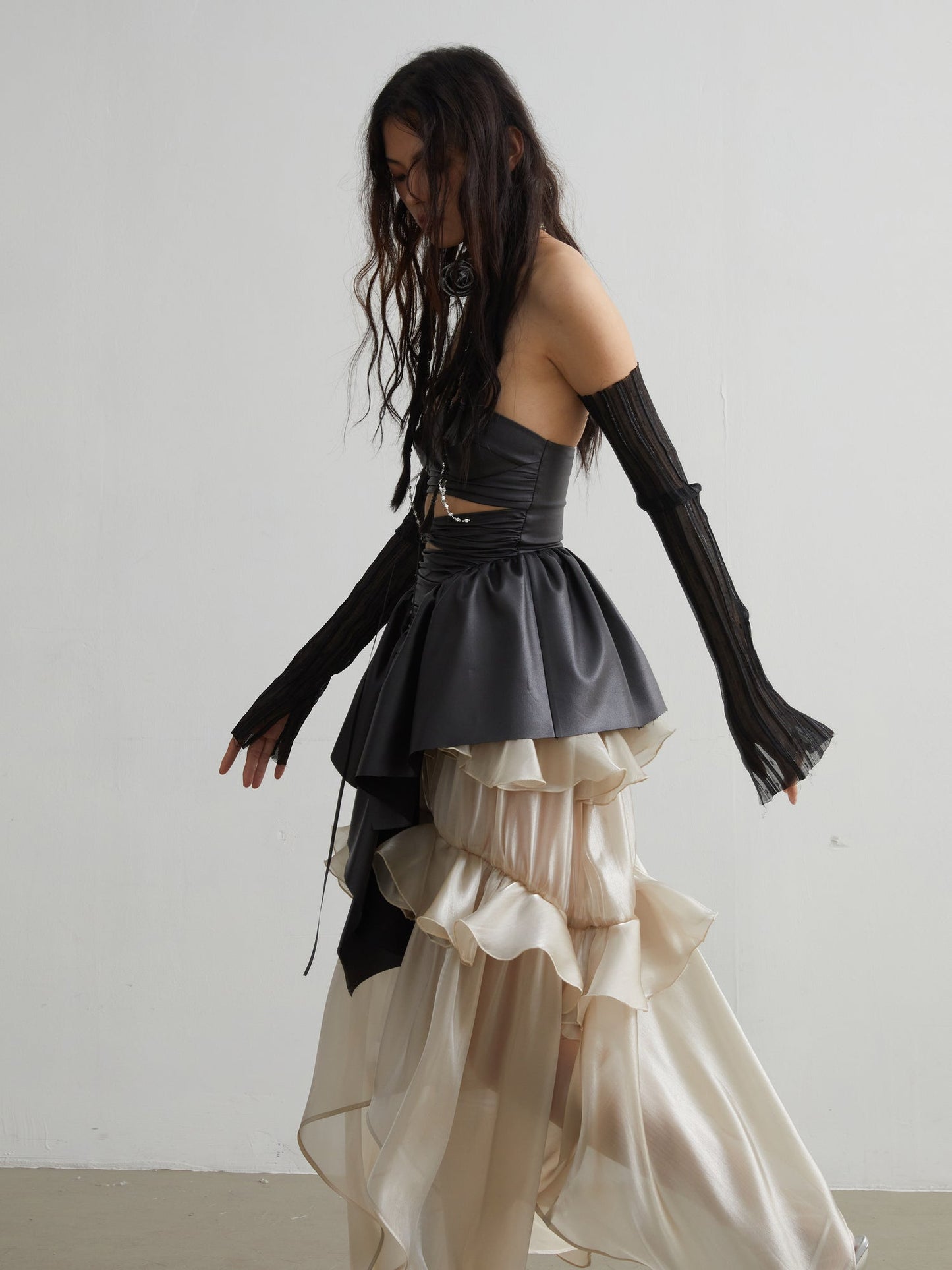 Hollow Ruffles Matte Leather Top