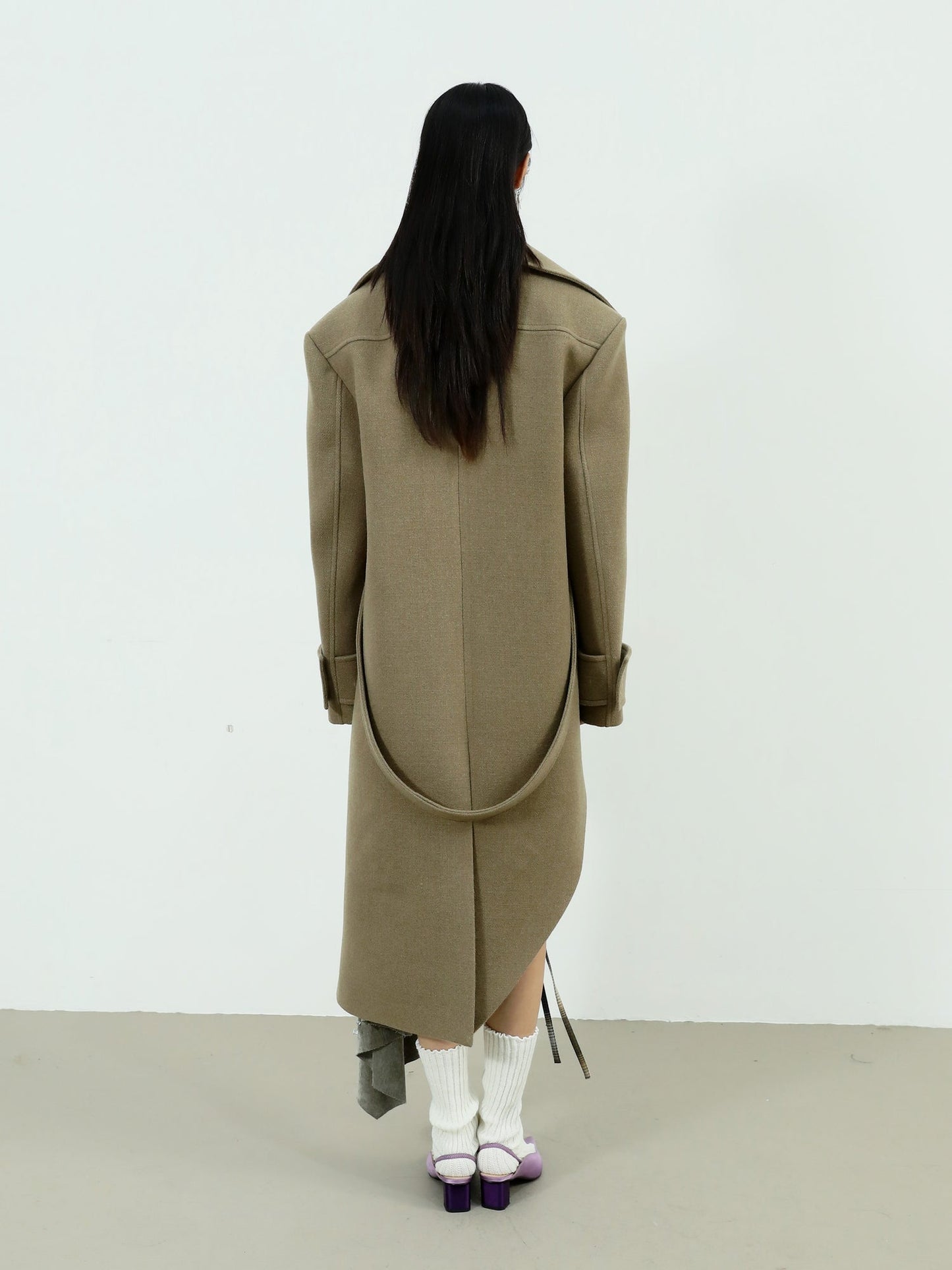 Asymmetrical Long Belted Trench Coat