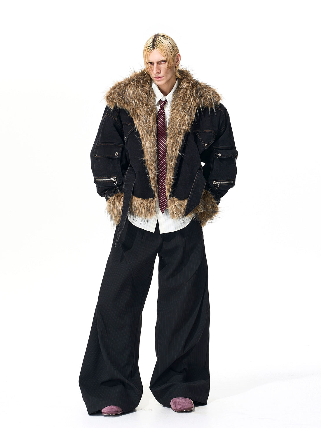 Faux Fur Splicing Thick Winter Parka Coat Jacket