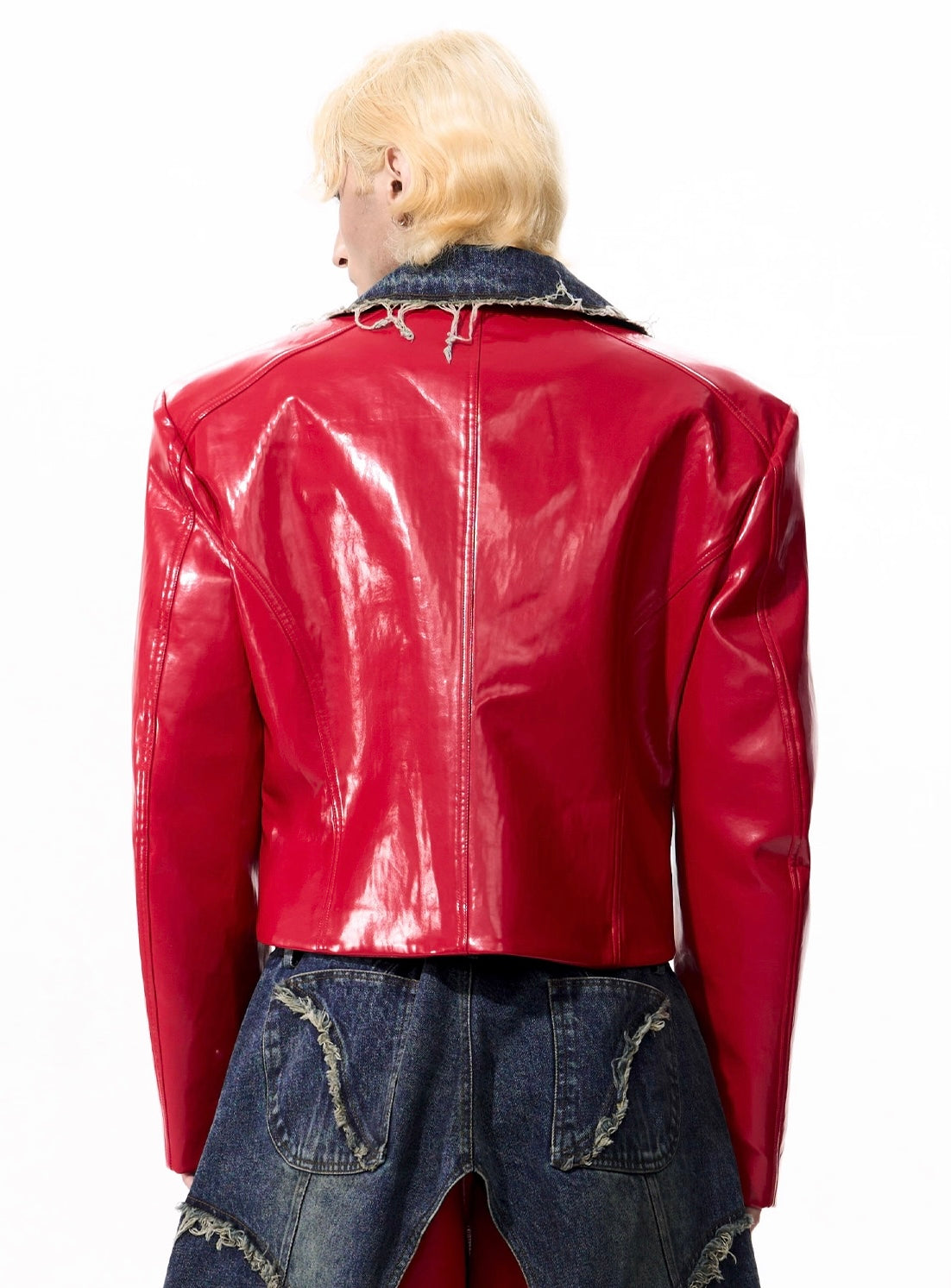 Techwear Style Leather Splicing Jacket And Wide Leg Pant Set