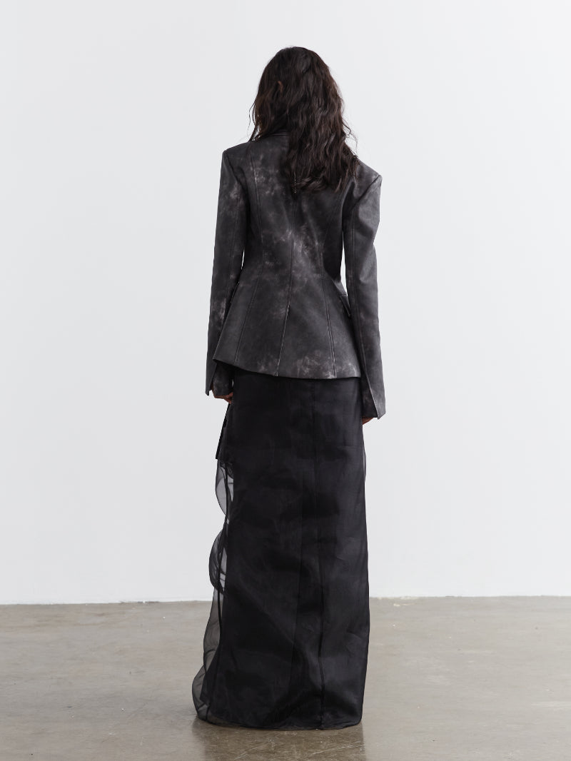 High-Waist Sheer Flare Pleated Skirt