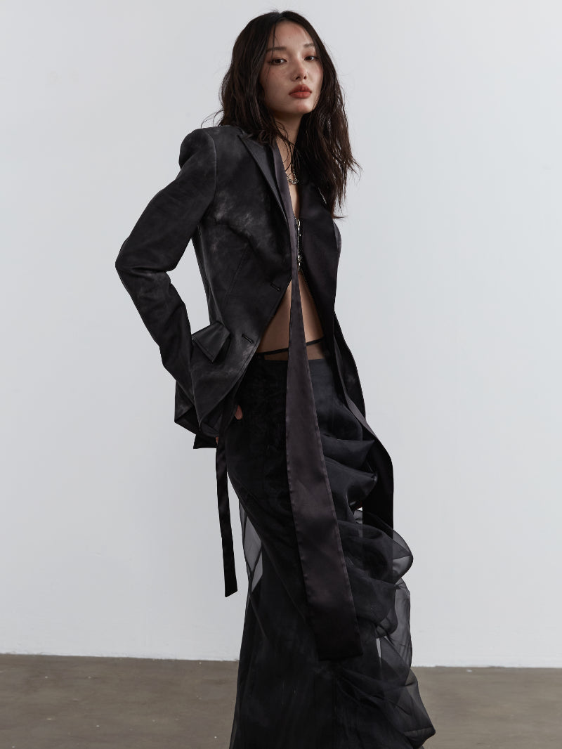 High-Waist Sheer Flare Pleated Skirt