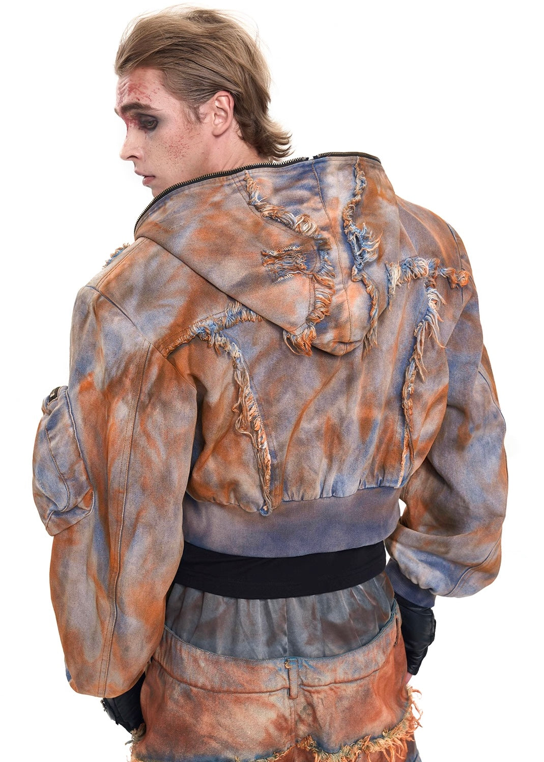 Mud Dye Raw Hem Hooded Jacket And Pant