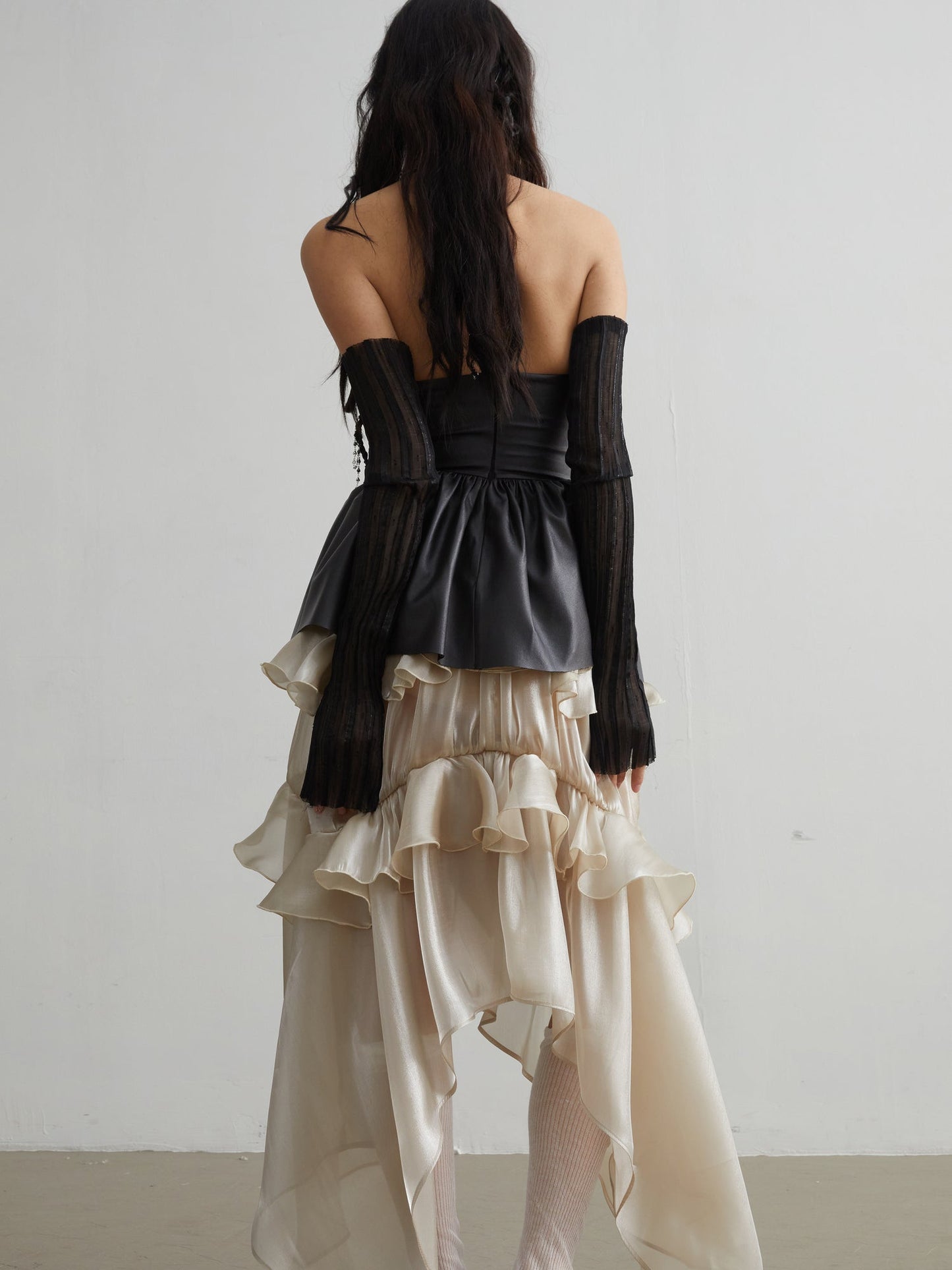 Hollow Ruffles Matte Leather Top