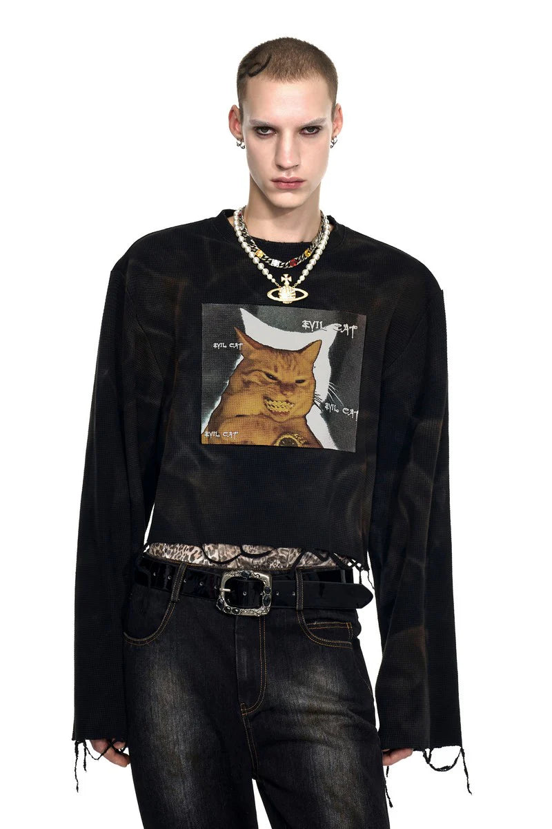 Graphic Distressed Long-Sleeve Top